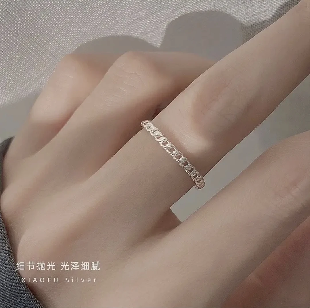 足银戒指 纯银链条戒指女简约ins小众设计轻奢个性食指环尾戒冷淡