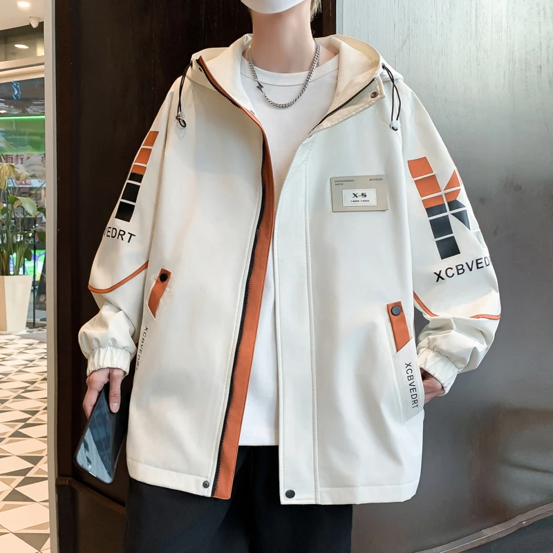 春秋工装外套男生春季新款学生连帽夹克青少年大童男装休闲上衣服