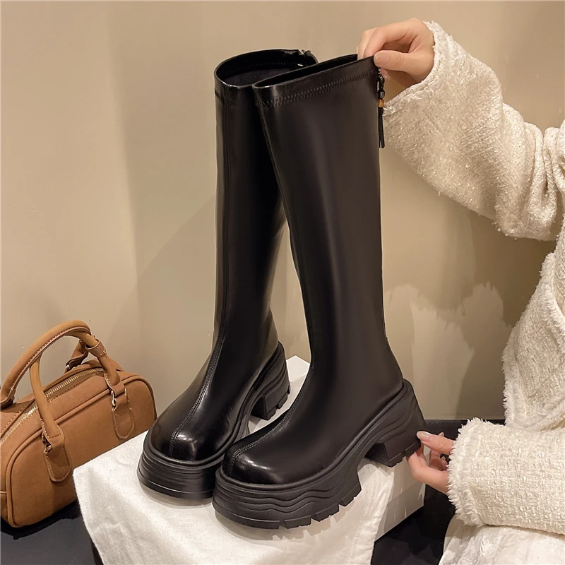 长筒靴女骑士靴2025冬季加绒弹力瘦瘦靴厚底高筒短筒靴不过膝长靴