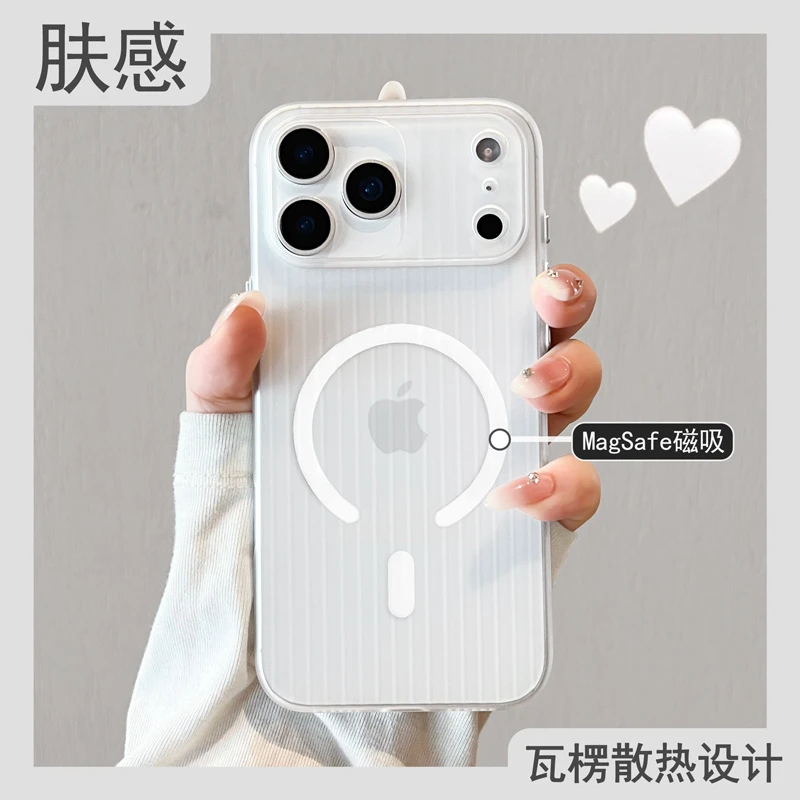 适用苹果17promax手机壳瓦楞磁吸iphone17pro外壳air超薄磨砂高级