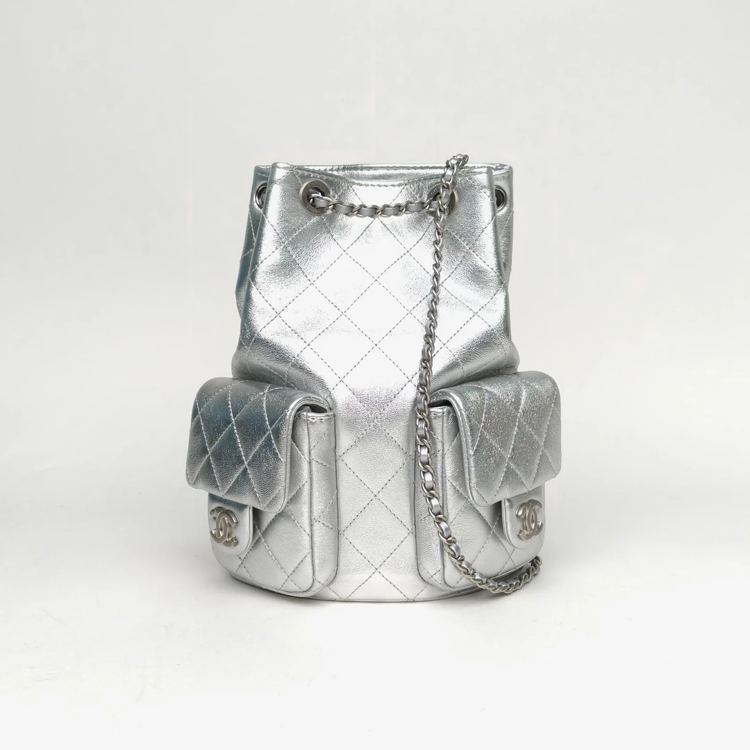 99新 Chanel/香奈儿 珊珊专属25C新款青蛙包 银色 皮革芯片开银扣