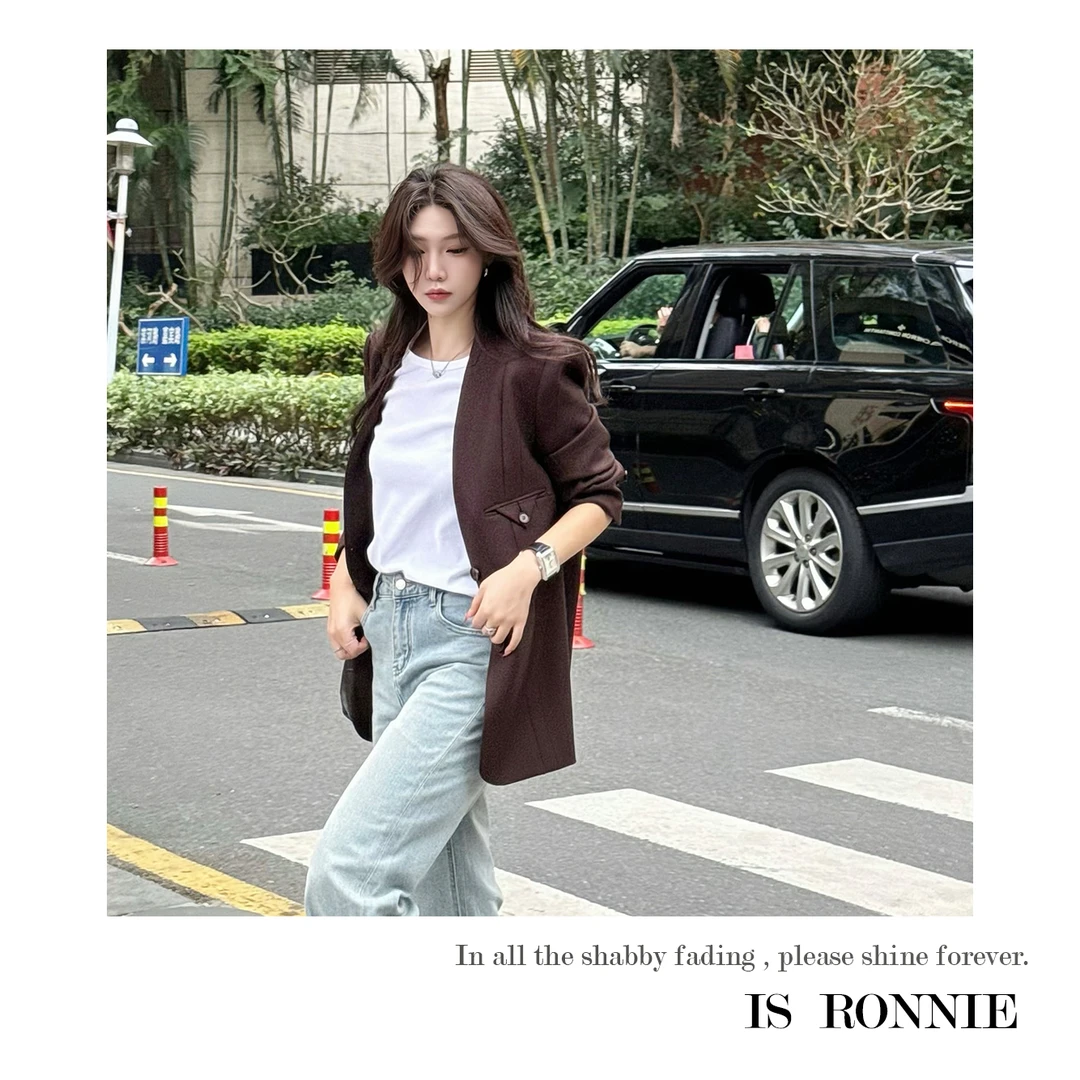 Is Ronnie【Wall Street】羊毛混纺无领西服外套女高级感GC588076