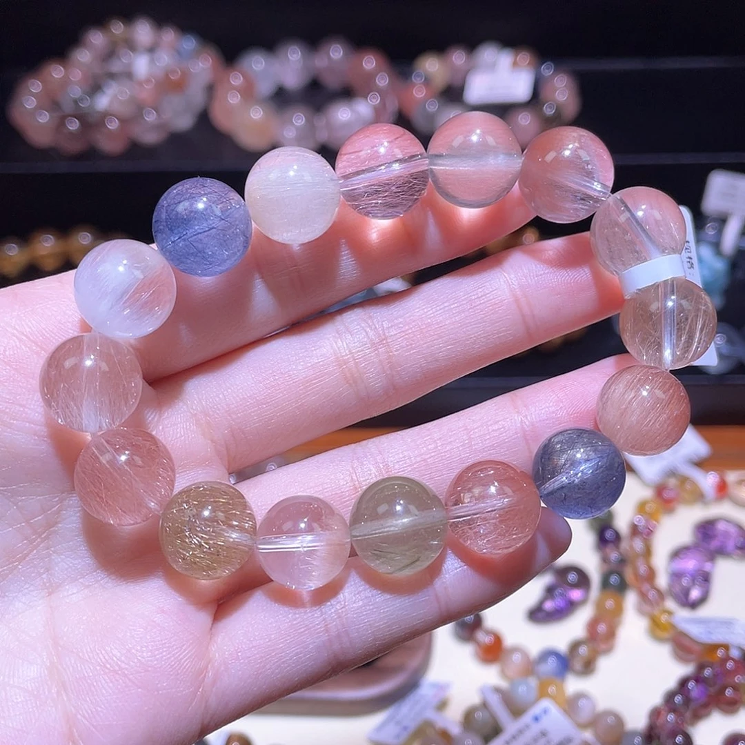 水晶手链未镶嵌兔毛手链，晶体通透12.5+