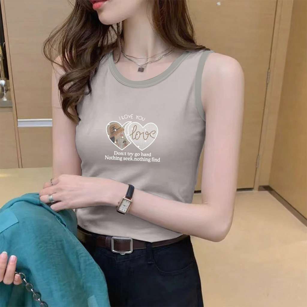 100%纯棉吊带背心T恤衫女夏季新款韩版百搭休闲内搭体恤打底上衣