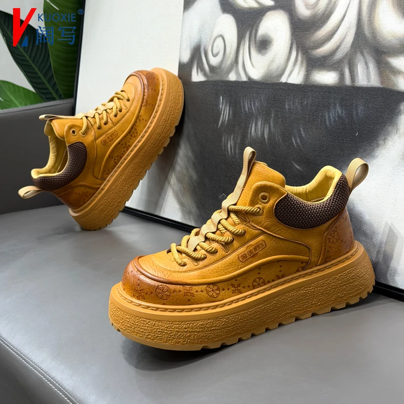 男鞋秋冬季新款复古英伦风马丁靴潮流厚底增高工装靴男士潮靴短靴