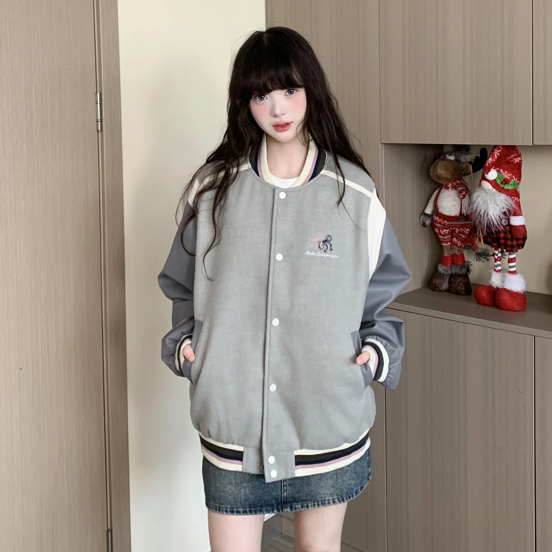 EZEK春款美式街头复古撞色拼接棒球服情侣外套学院风百搭夹克潮流