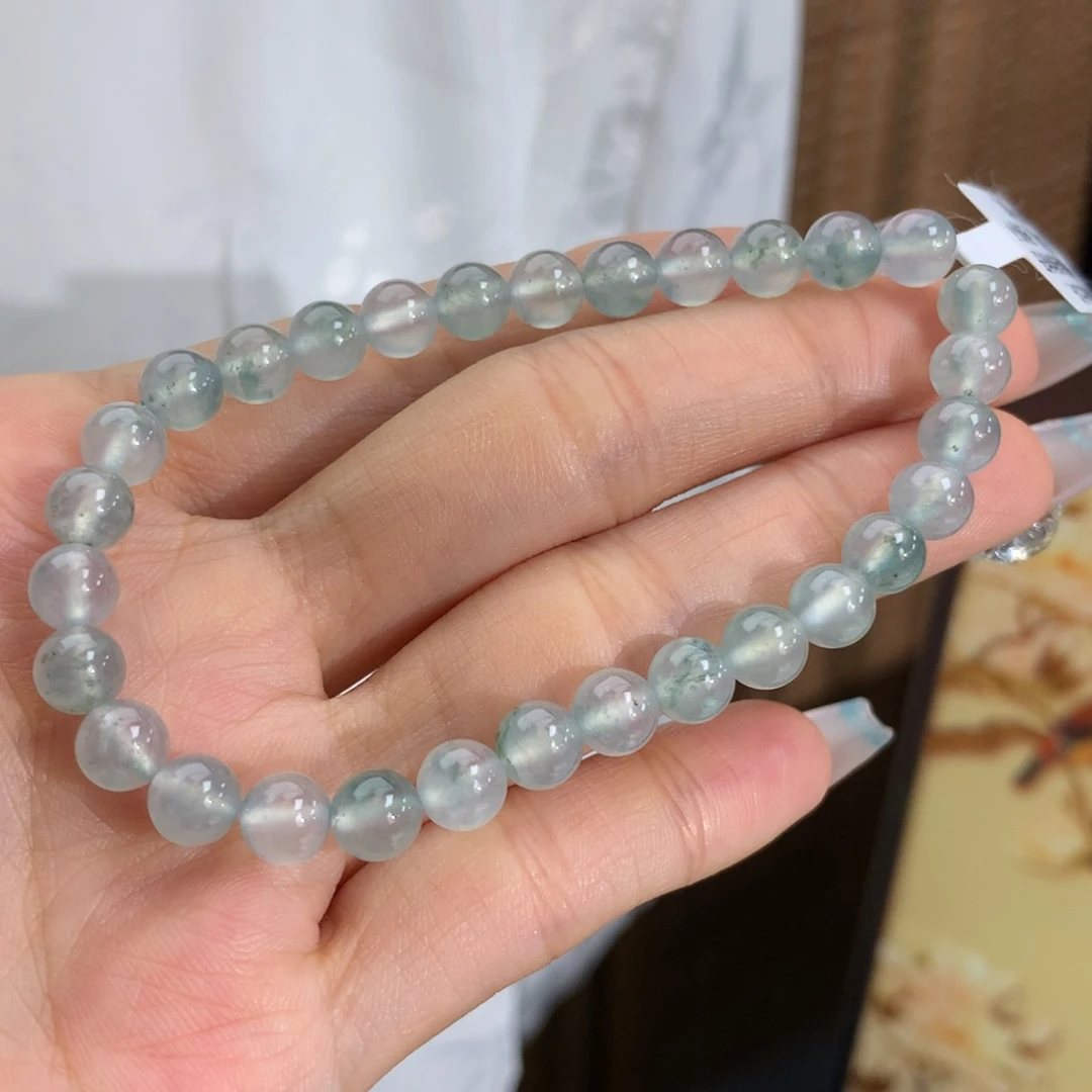 未镶嵌手链翡翠卡6冰种蓝飘花手串