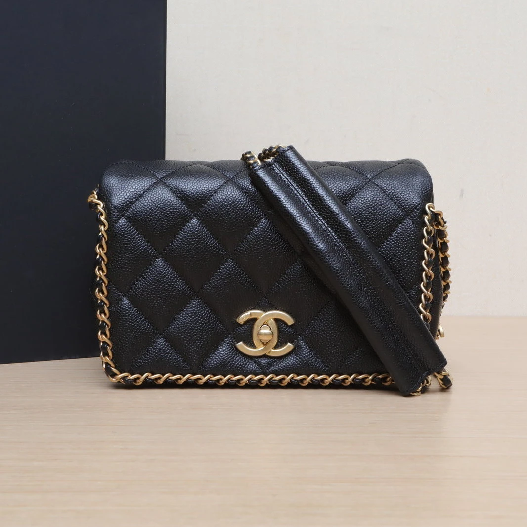 99新 Chanel/香奈儿 小花6欢 22B 口盖包 20.5cm 芯片开双皮穿链