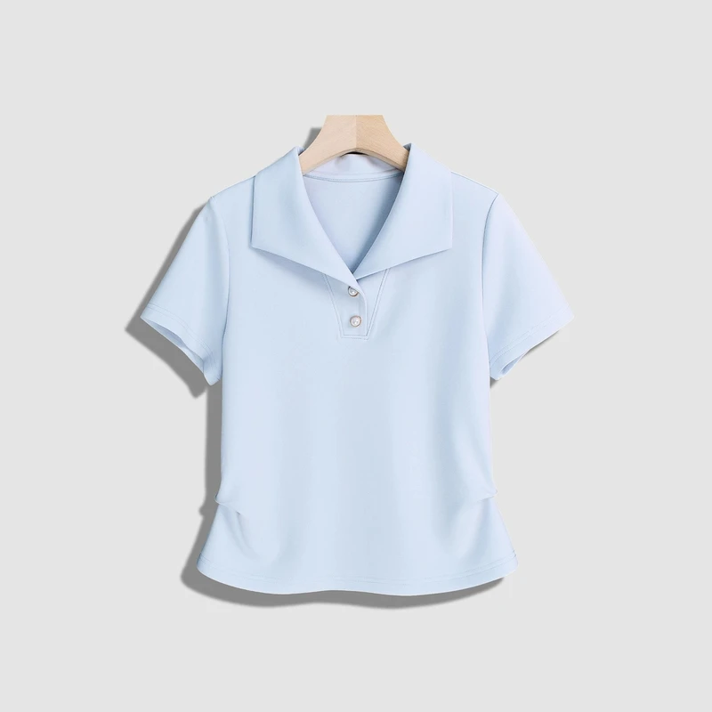 XP短款时尚休闲百搭短袖常规纯色T恤显瘦修身女士气质小众1201