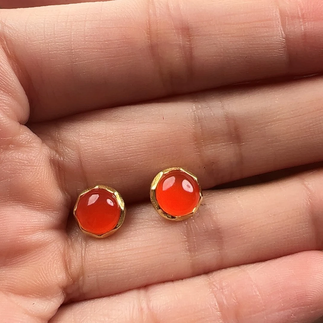 南红玛瑙南红耳钉银S925镶嵌