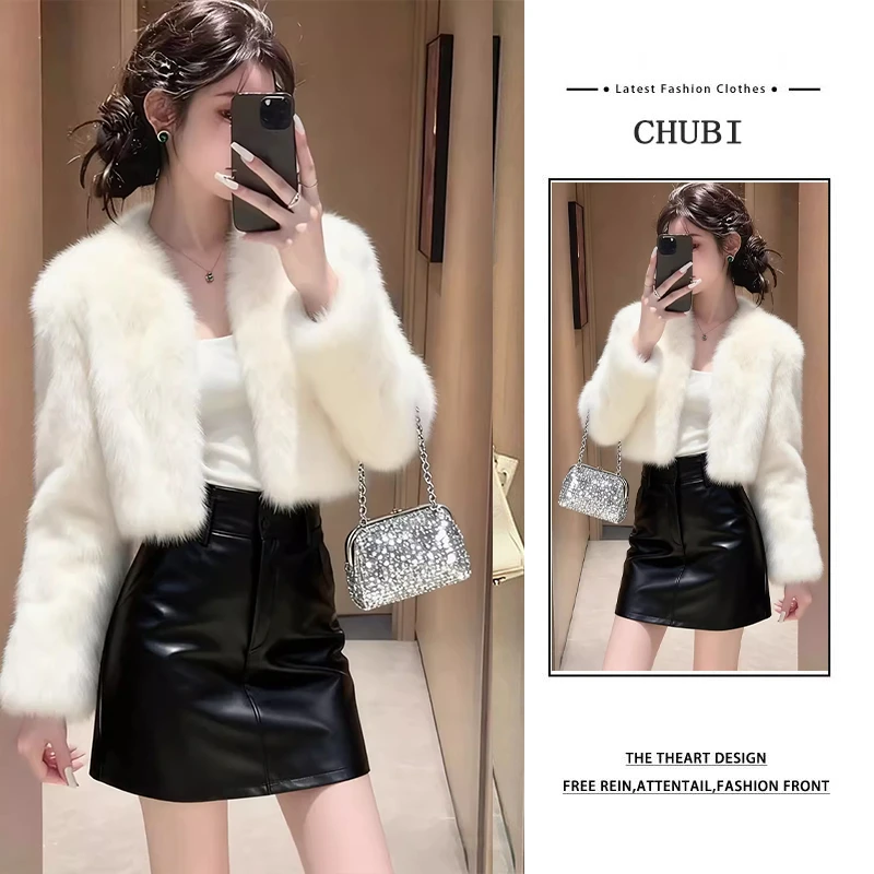 2025新款气质百搭小香风毛毛外套显瘦A字短裙两件套秋冬套装女