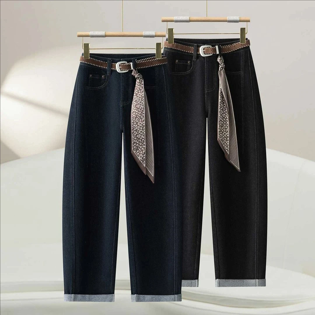 2025秋季新款休闲九分弯刀牛仔裤高腰宽松显瘦百搭水洗气球裤女