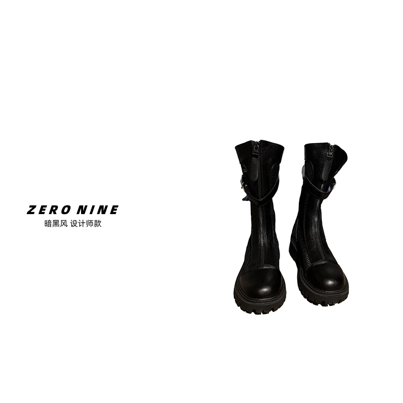 Dan Dan 暗黑朋克风高街夏季网战靴女 皮扣设计师款靴子