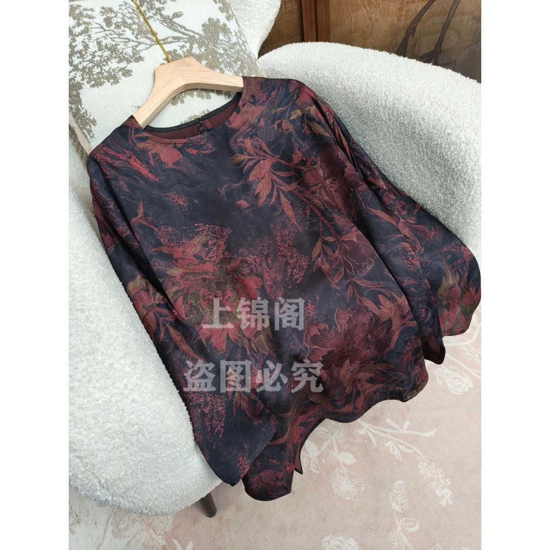 396新中式圆领中袖上衣时尚百搭打底提花国风宽松套头花色百搭-65