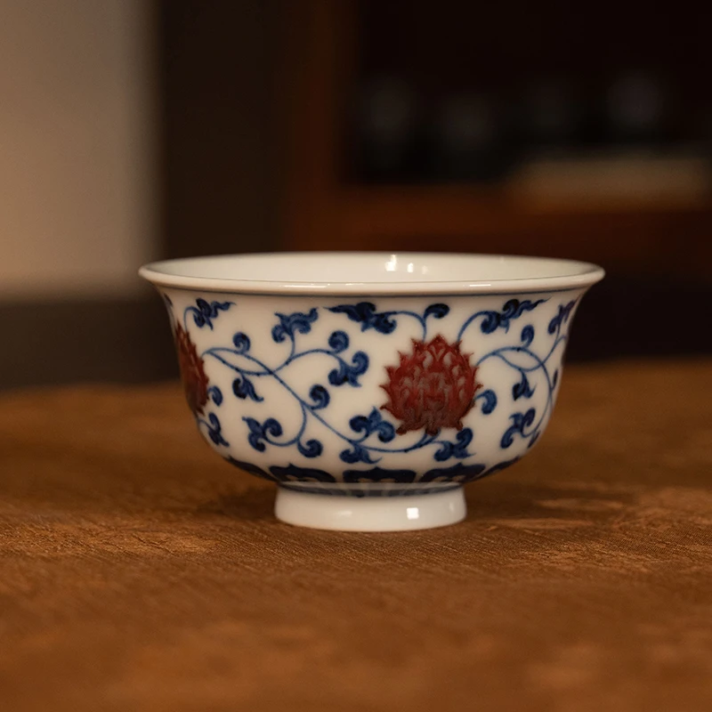 【栗子严选】古官青花釉里红缠枝莲压手杯