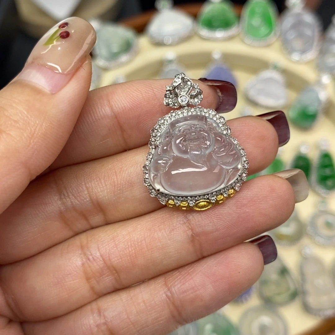 翡翠颈饰18K金镶嵌楚****7A货翡翠