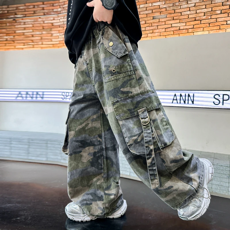 儿童装男童春季裤子2025新款春秋款大童迷彩裤工装裤春季洋气潮流