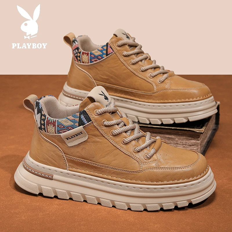 PLAYBOY/花花公子男鞋秋季英伦厚底休闲高帮马丁靴男工装潮流靴子