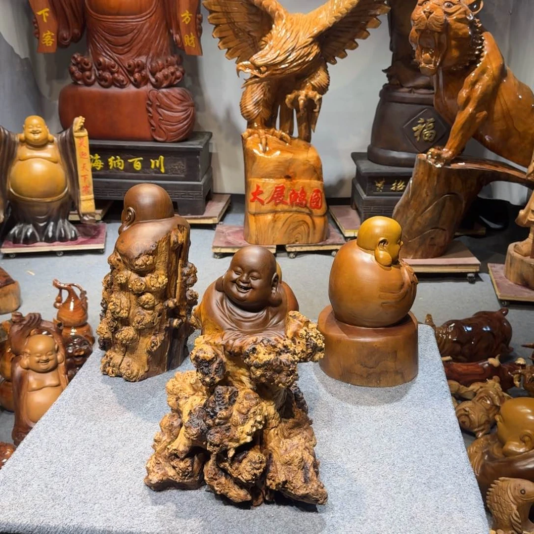 香樟木波****波胡杨木弥勒佛摆件