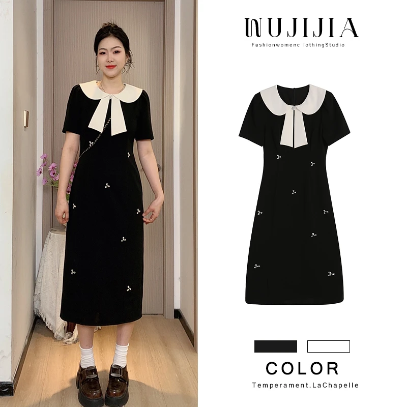 五季家连衣裙大码微胖夏新款法式赫本风收腰显瘦气质长裙ZL105525