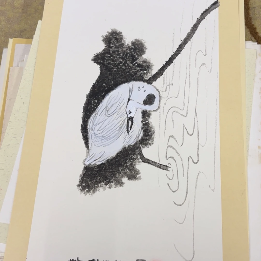 国画卡纸花鸟作品艺