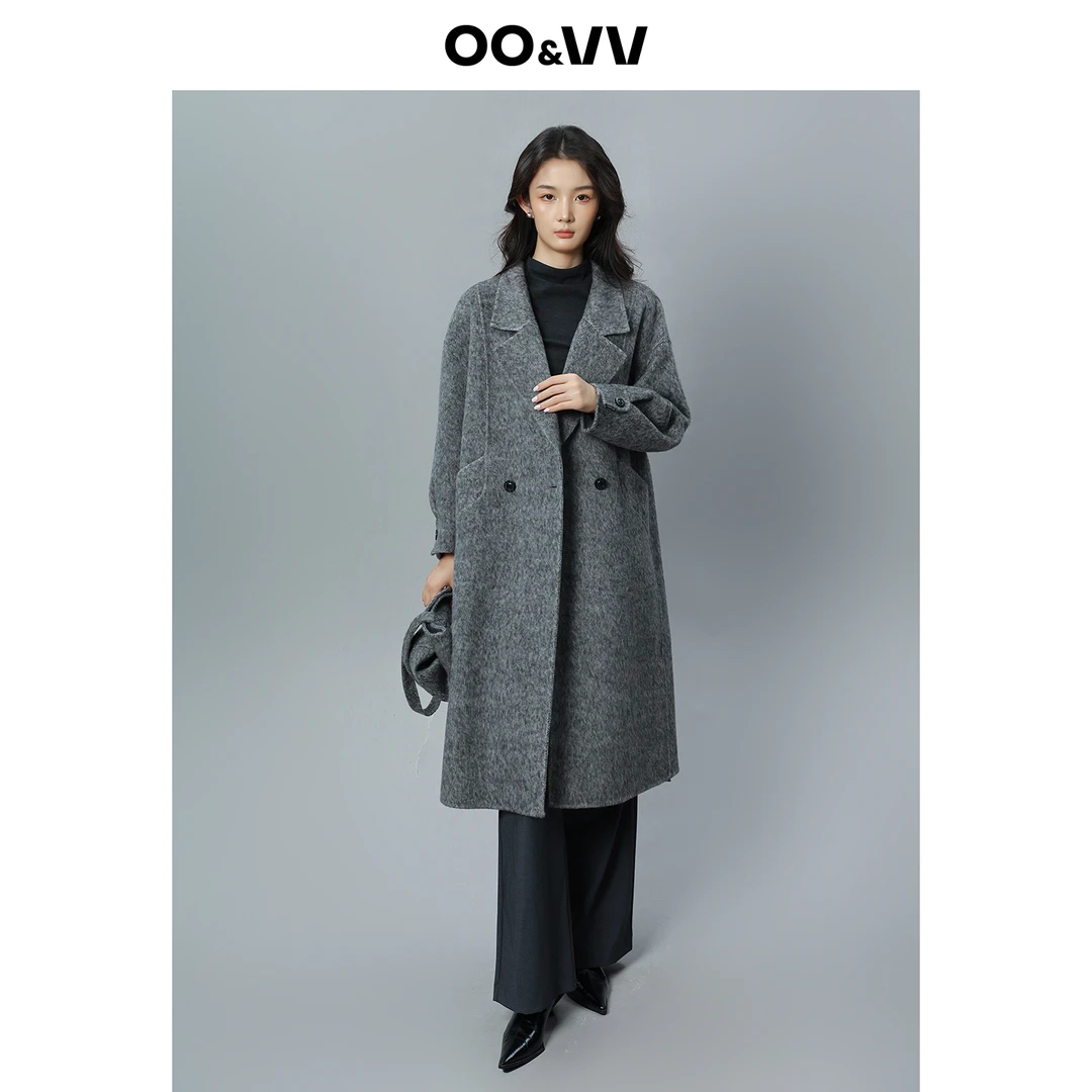 OO&VV【赠包】中长款大衣2025秋冬厚款保暖长款毛呢外套加厚
