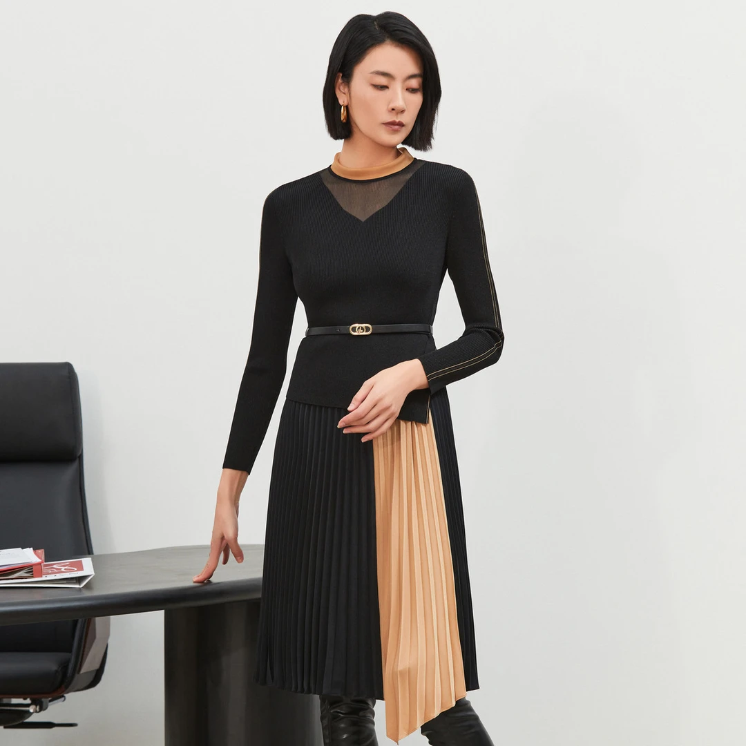 【婷婷专属】【高级感百褶裙】春秋优雅时髦假两件连衣裙女