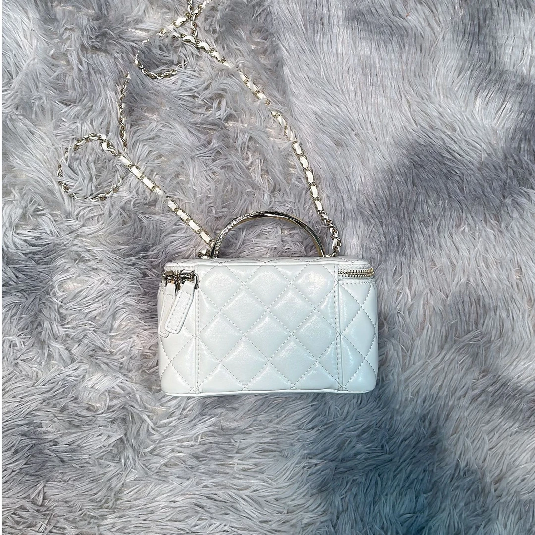 时尚百搭真皮女包想 钻盒子 镜子 白色 0455