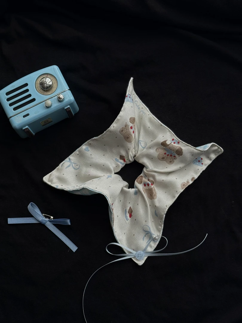 甜美日韩瑞丽风发圈发绳法式发饰蓝色少女