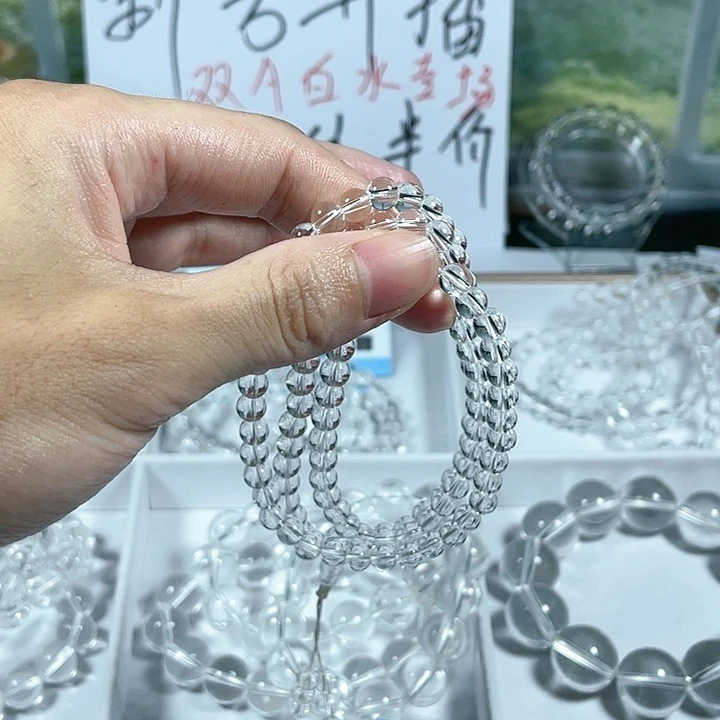 水晶手串未镶嵌@*白水晶108克6无暇无眠全净