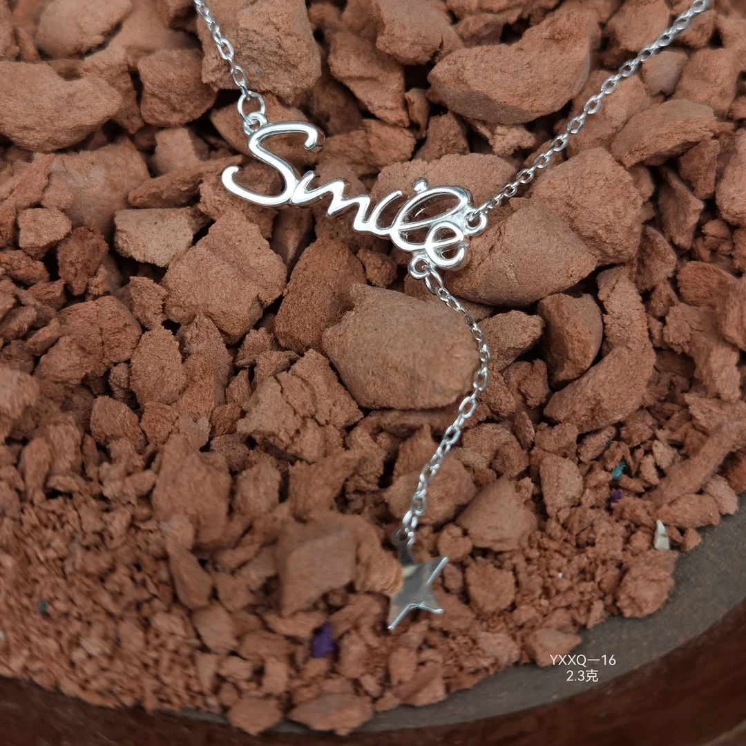 坠链均足银 s990银项链女百搭韩版时尚小众设计感镂空字母锁骨链