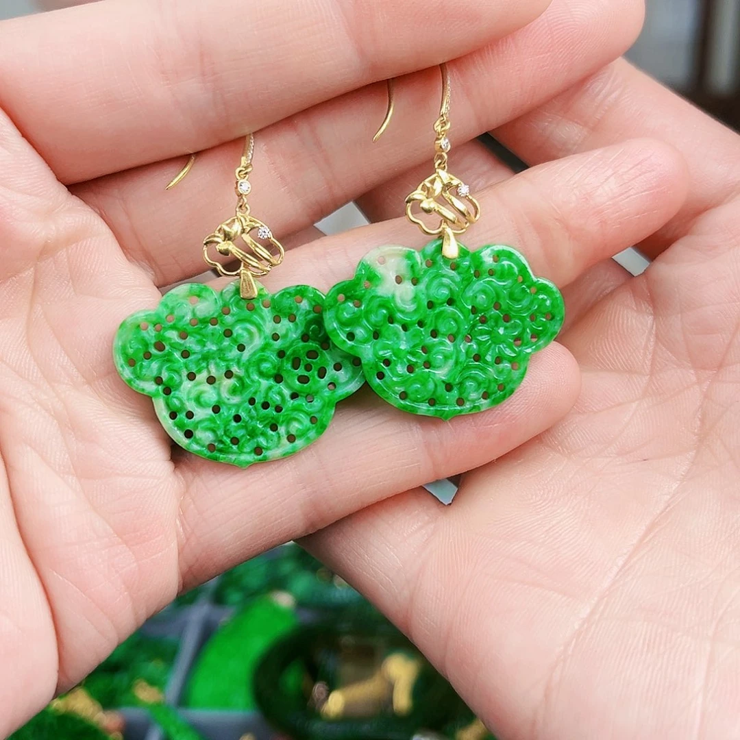 翡翠耳饰18K金镶嵌耳饰