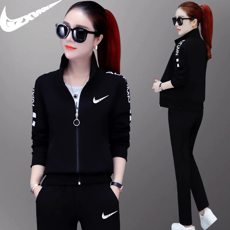 N1KE官网休闲运动三件套女款大码修身显瘦长袖开衫卫衣纯棉外套薄