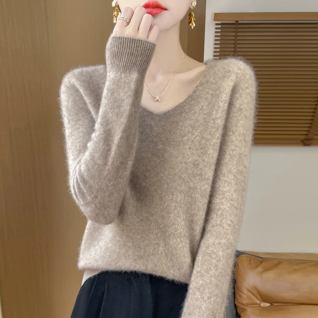 微胖mm秋冬大码女士v领毛衣遮肚子显瘦上衣内搭可外穿针织打底衫