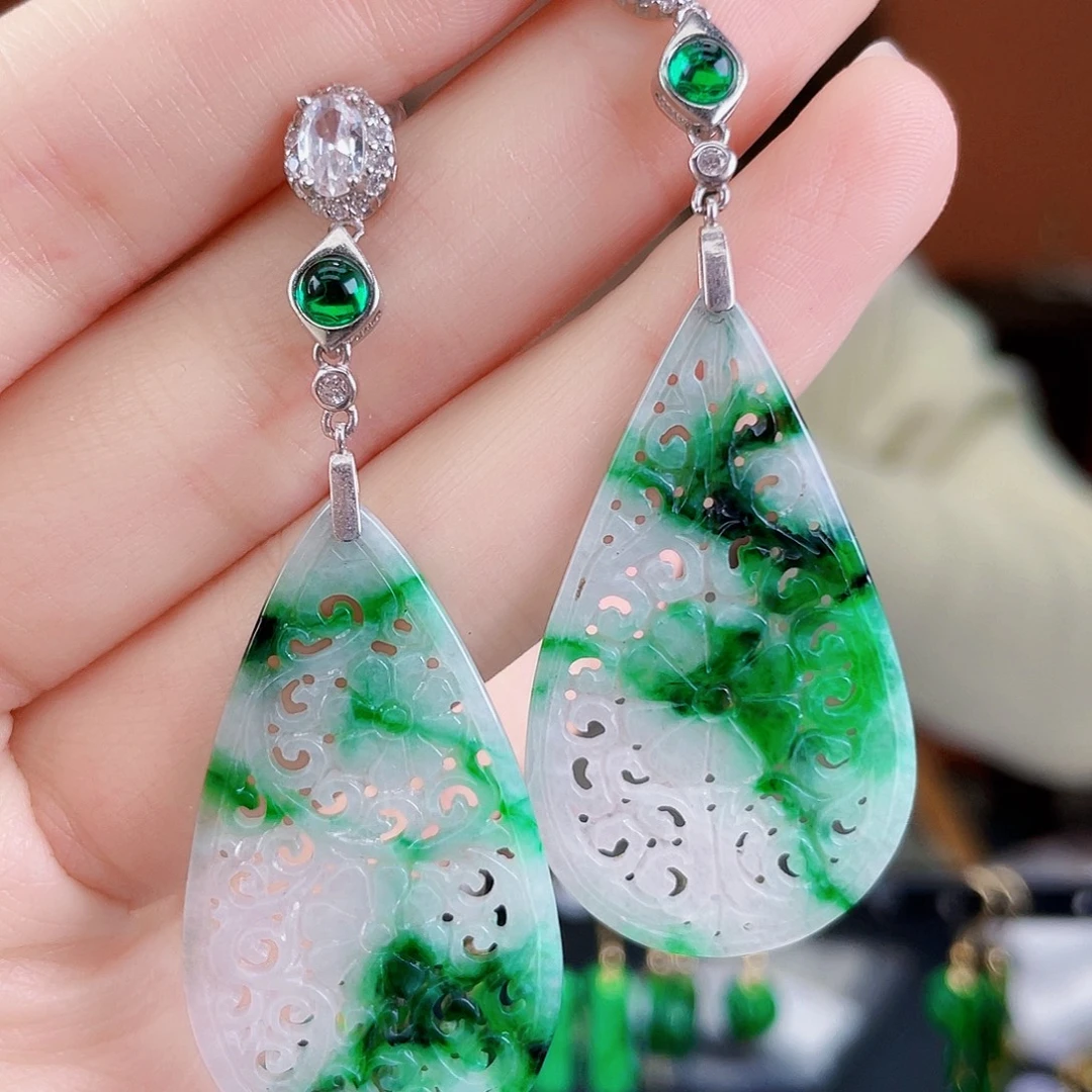 翡翠银S925镶嵌耳饰