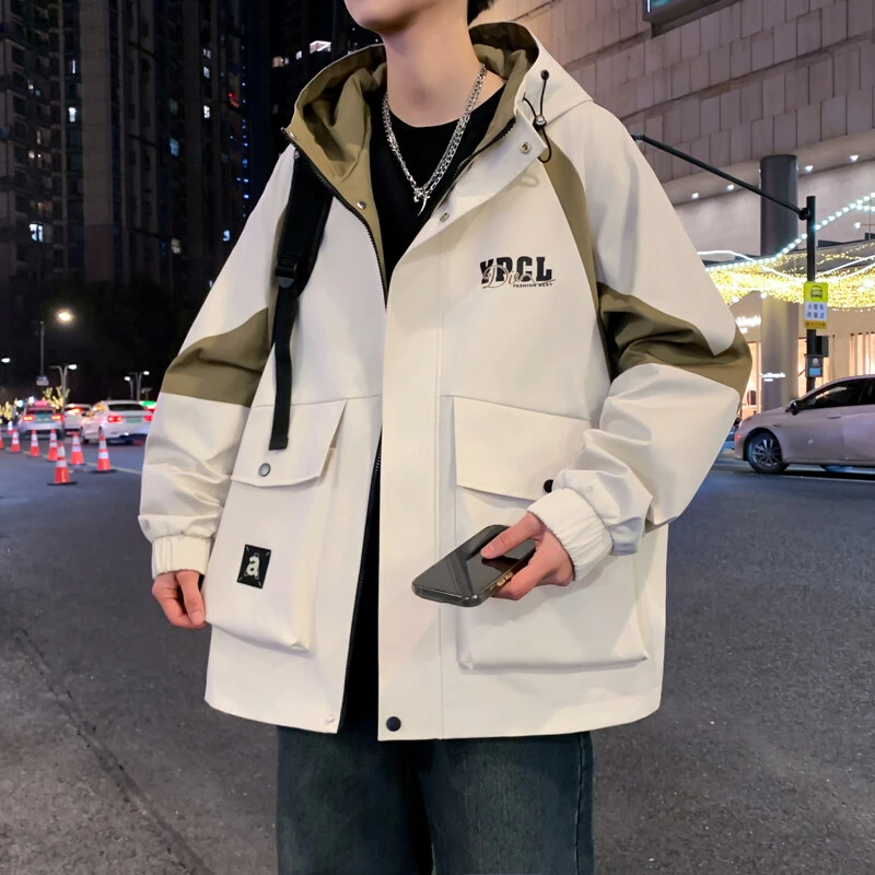 2025年春季新款港风拼色男士连帽夹克青少年港风潮流时尚百搭外套