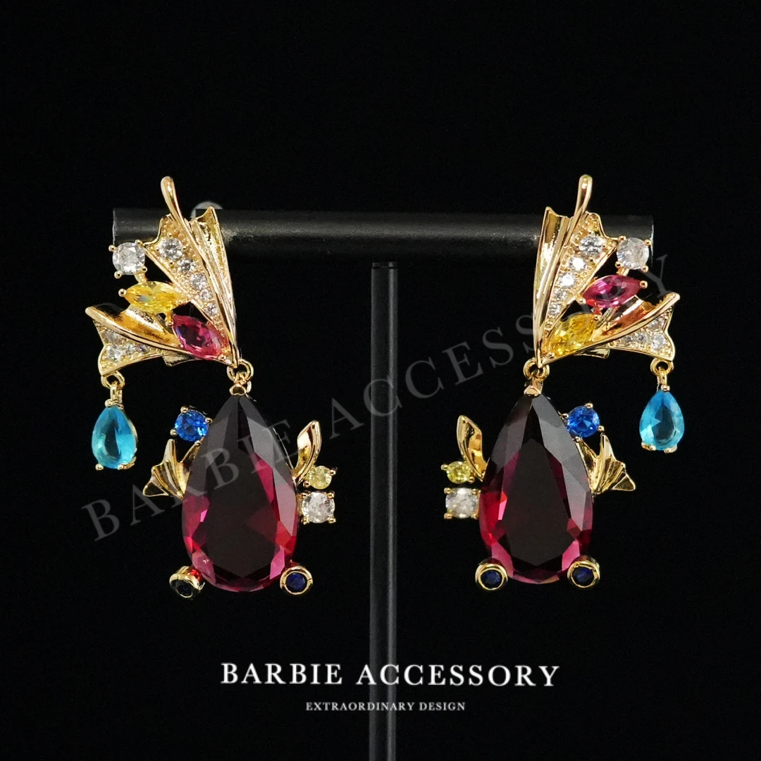 铜合金合成锆石耳饰 【星鱼泪戏】法式既视设计款高级感绝美耳环