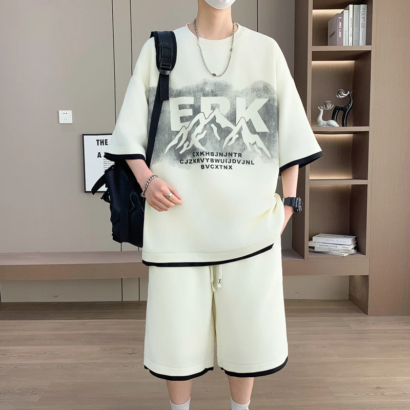 男士夏季短袖胖男生休闲运动套装韩版宽松学生帅气运动时尚套装