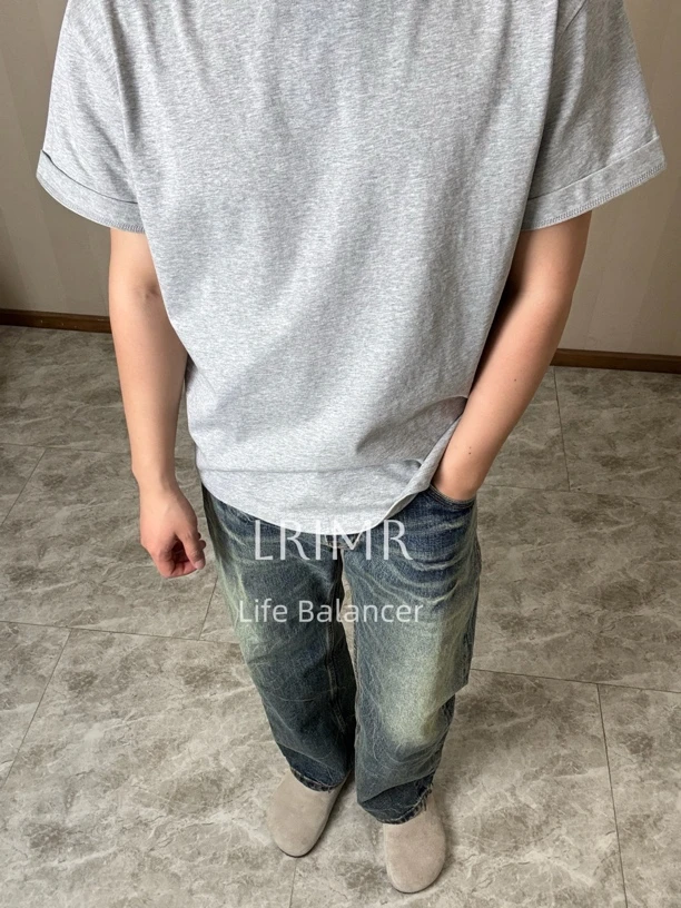 LRIMR夏季抗螨棉袖口翻折下摆开衩oversize短袖高级感男装t恤