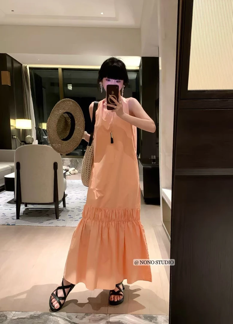 NONO福秒（9NO1866#)盛夏假日 褶皱下摆显瘦背心连衣裙 9-617