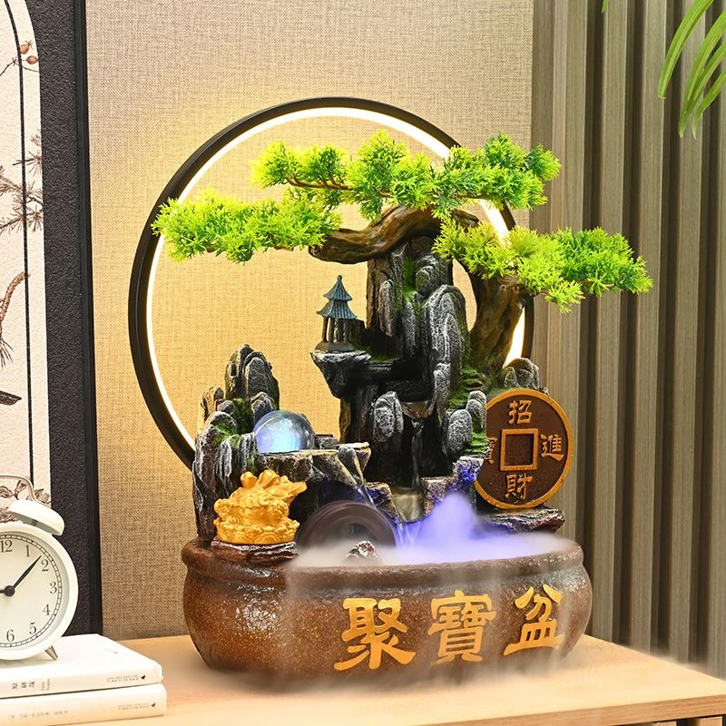 流水摆件循环水聚宝盆客厅办公室会所店铺前台装饰品乔迁开业送礼