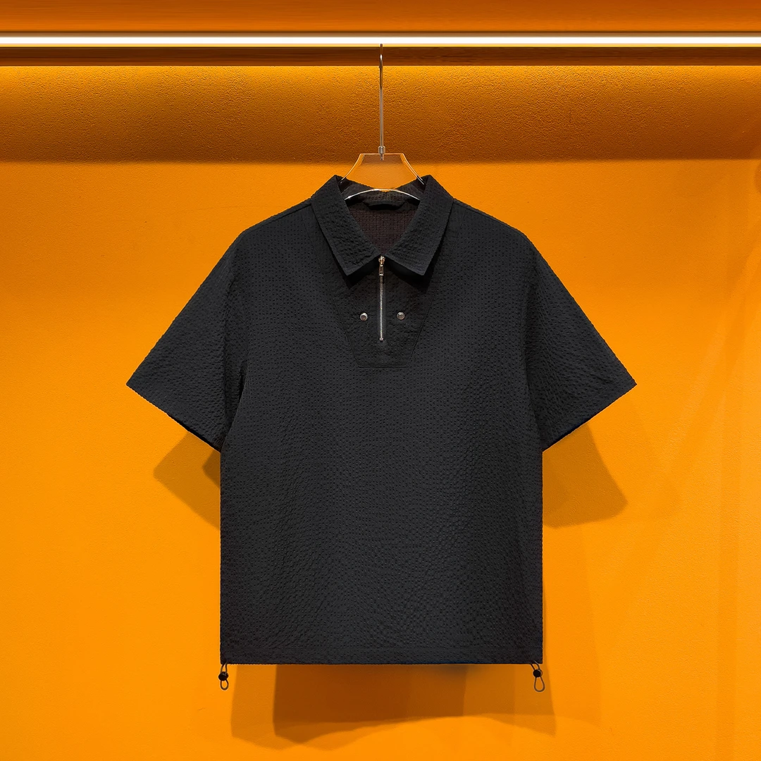夏季新款短袖POLO衬衫男美式宽松休闲拉链半袖翻领T恤上衣