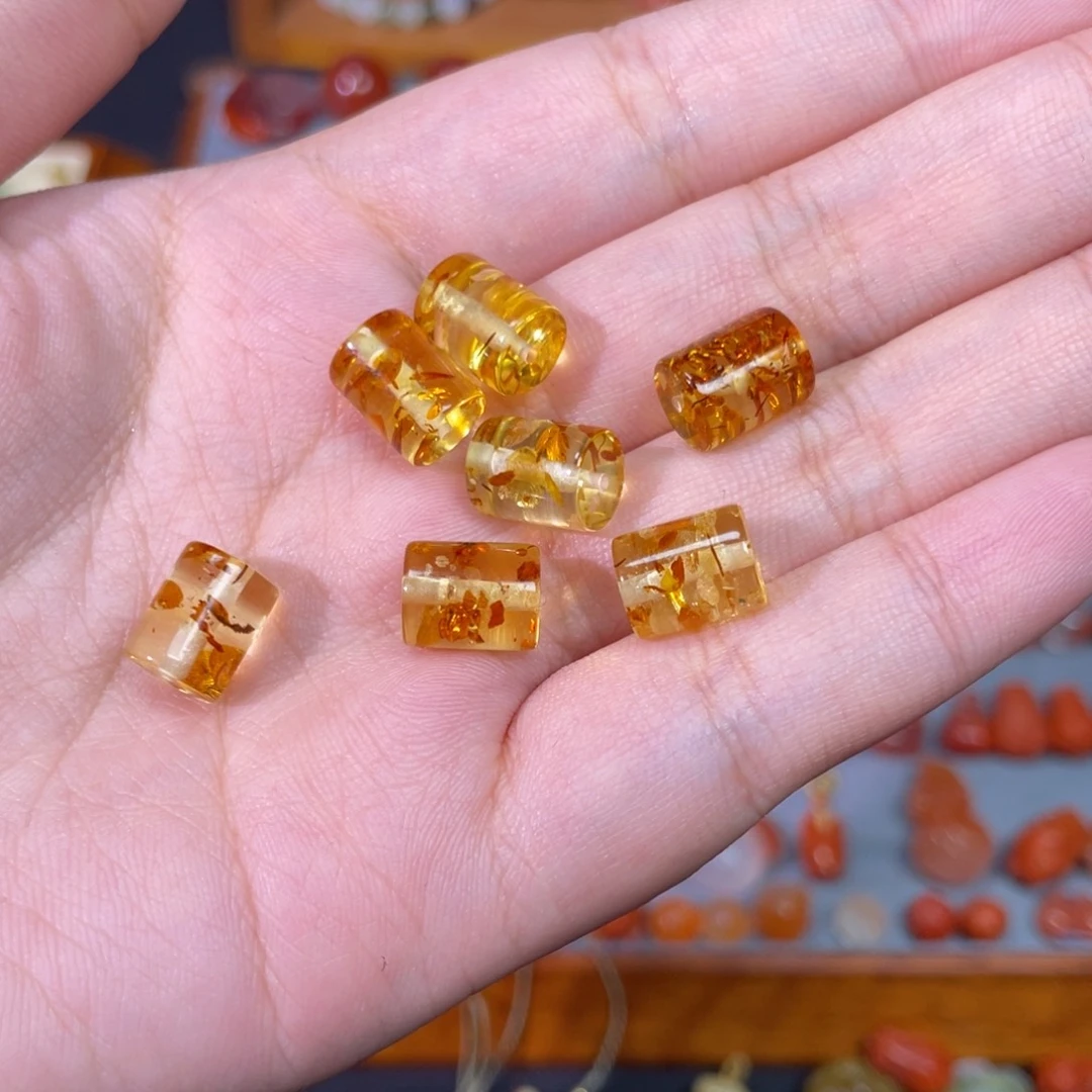裸石琥珀未镶嵌花珀圆筒珠卡7.8左右拍一发一直播间挑选