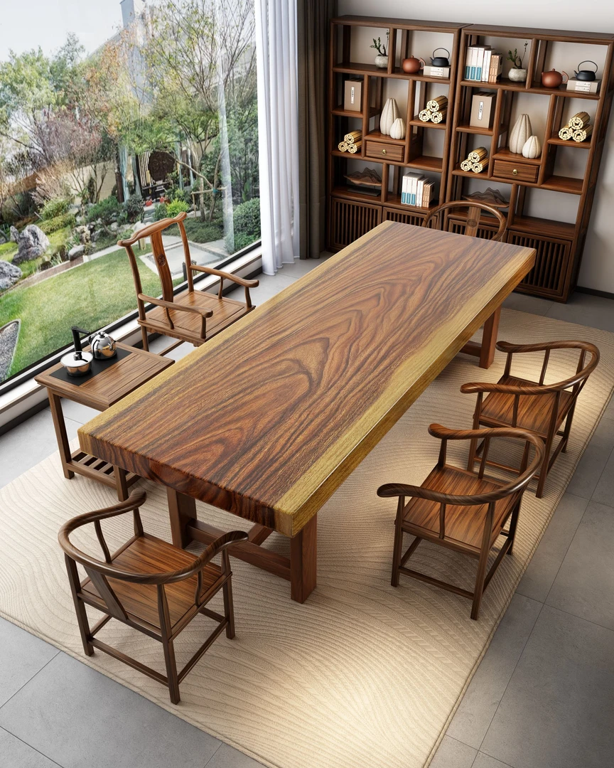 胡桃木实木大板茶桌椅组合新中式客厅家用茶几一整套泡茶喝茶桌