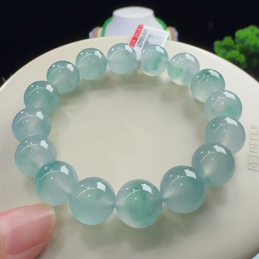 翡翠未镶嵌手链巨巨美！冰胶马尔代夫蓝飘花单圈卡12.5mm