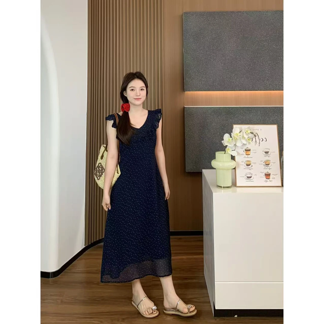 小羽酱小个子定制夏季法式浪漫设计感显瘦波点荷叶边两面穿连衣裙