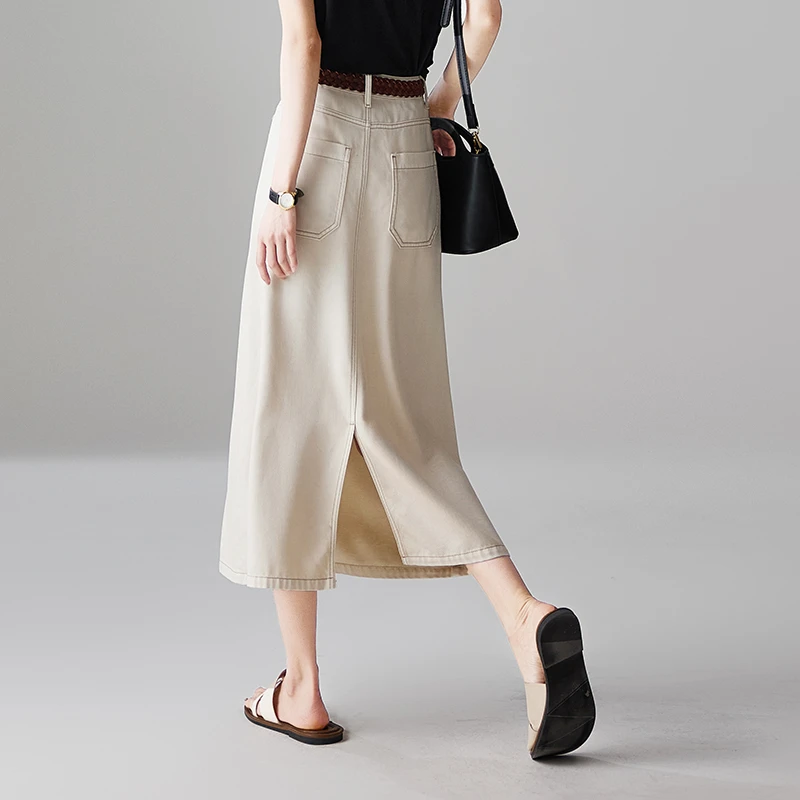 索菲丝尔含莱赛尔桑蚕丝牛仔裙2025年夏季薄款a字半身裙526708