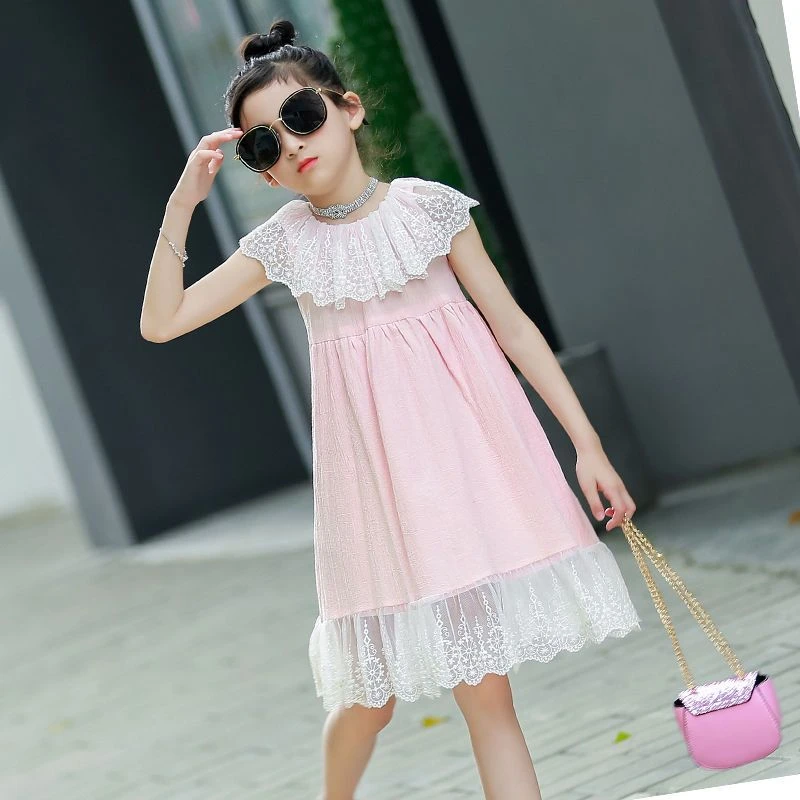 454新款童装连衣裙粉色裙子夏装女童裙子中小童洋气时尚可爱