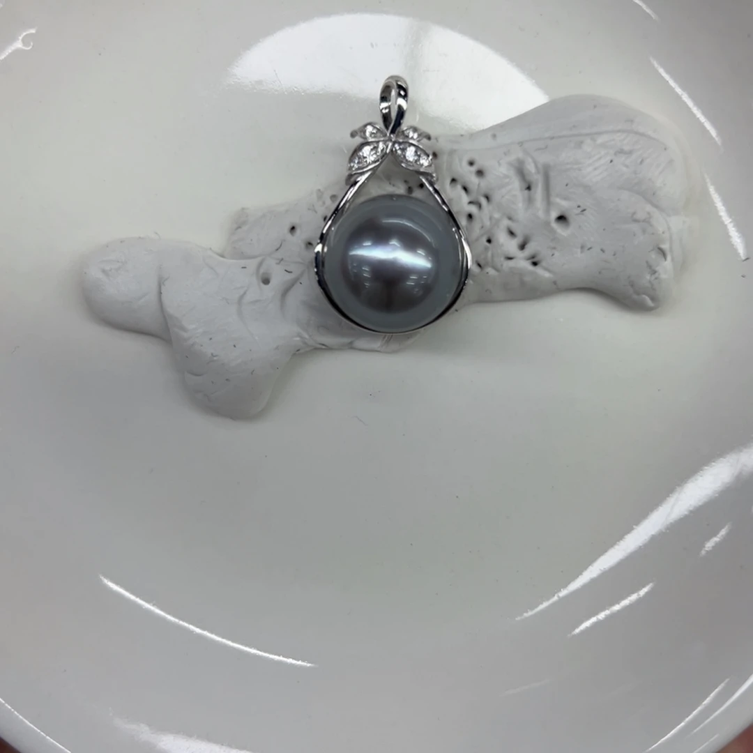 银S925镶嵌吊坠(不含链)海水珍珠13-14mm大溪地吊坠