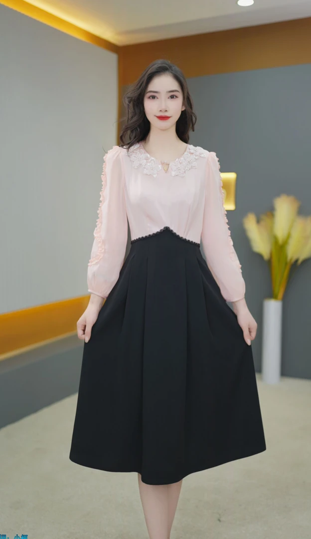 【高货定制】B366粉色新款优雅气质时尚减龄休闲收腰显瘦连衣裙